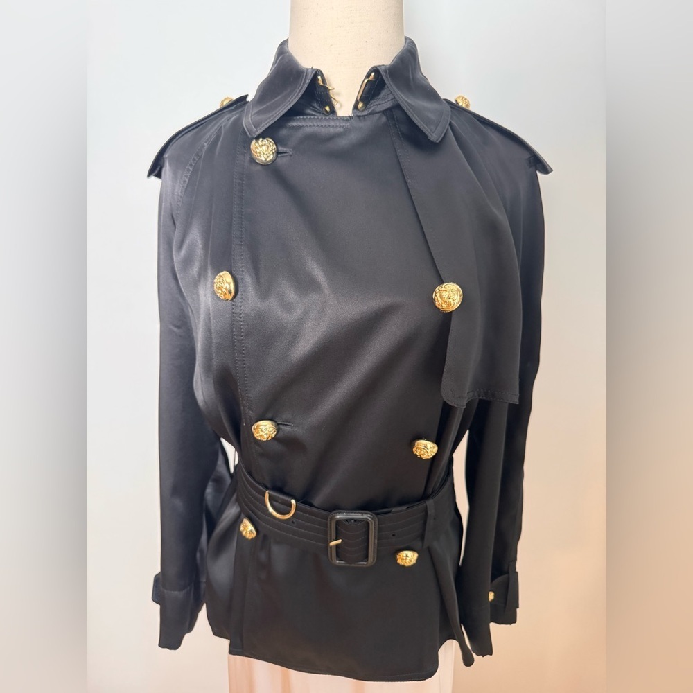Burberry Black Silk Trent Regimental Jacket Size 6 - Picture 5 of 16